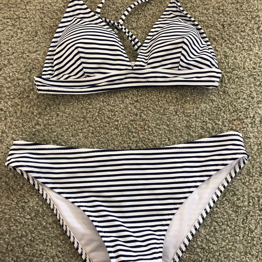 striped cross back bikini
